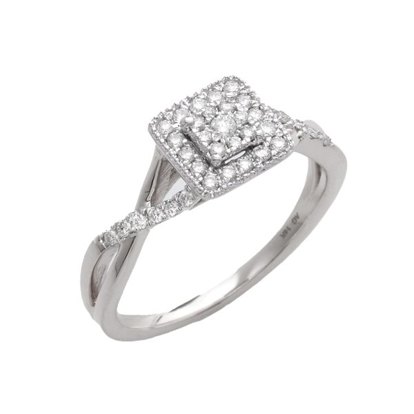 14KW 0.30CTW DIAMOND SQUARE CLUSTER  RING