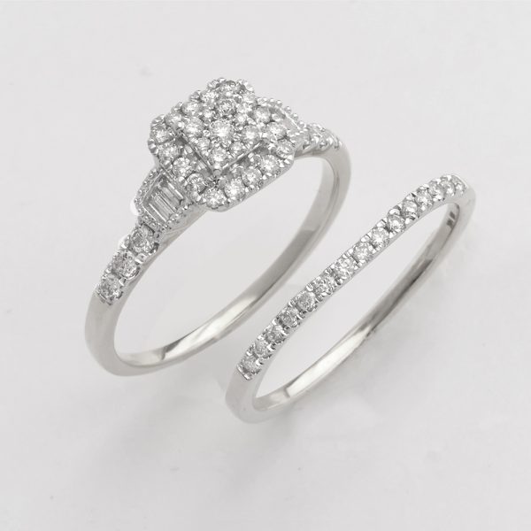 14KW 0.50CTW DIAMOND SQUARE CLUSTER BRIDAL SET