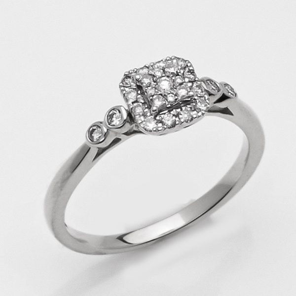 14KW 0.25CTW DIAMOND SQUARE CLUSTER LADIES RING