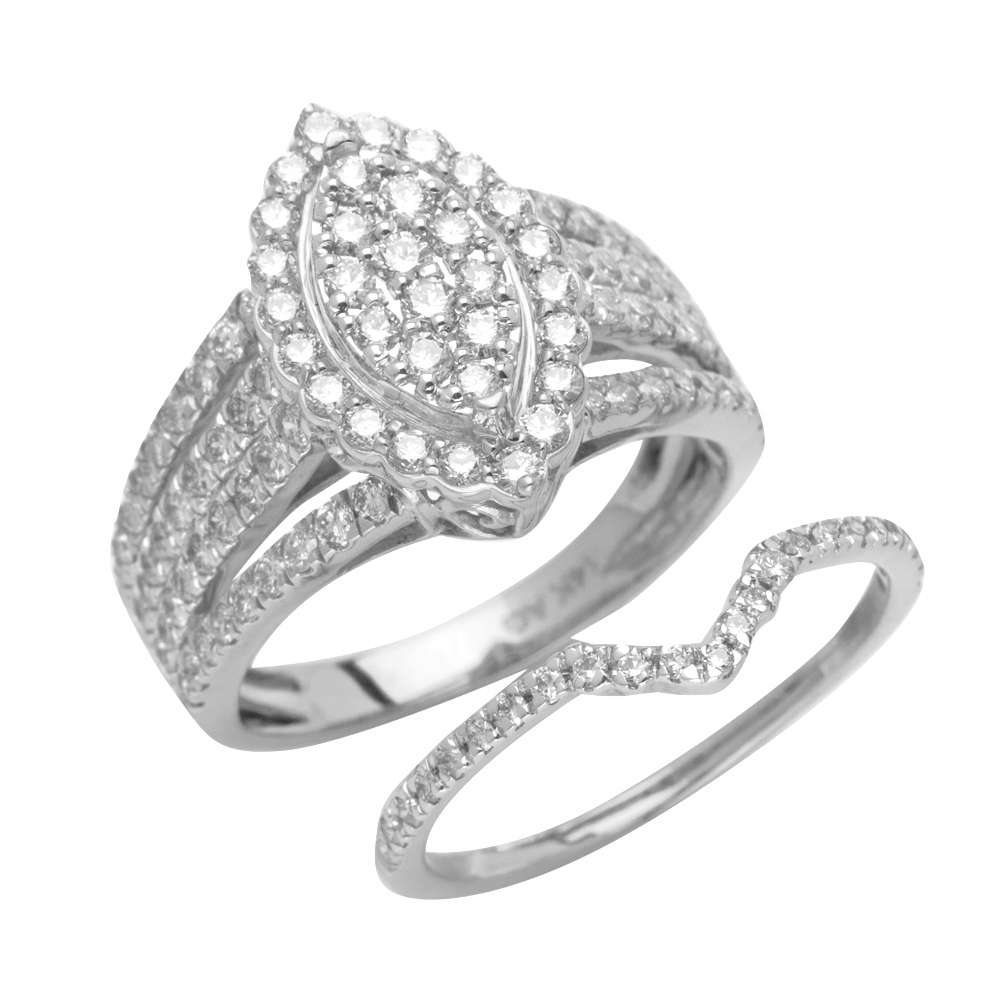 14KW 1.65CTW DIAMOND MARQUISE HEAD BRIDAL SET