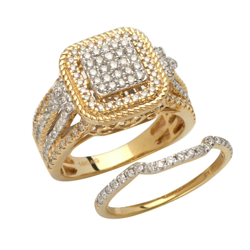 14KY 1.35CTW DIAMOND SQUARE HEAD BRIDAL SET