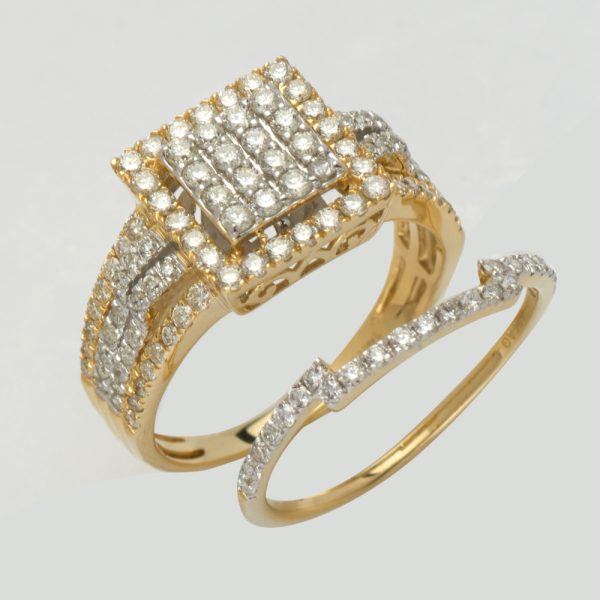 14KY 1.25CTW DIAMOND SQUARE BRIDAL SET