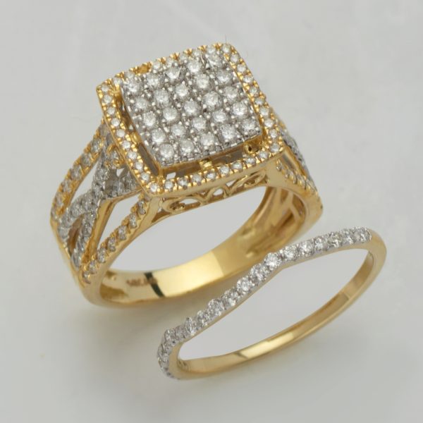 14KY 1.55CTW DIAMOND SQUARE BRIDAL SET