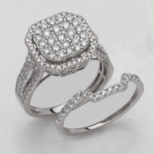 14KW 1.50CTW DIAMOND OCTAGON BRIDAL SET