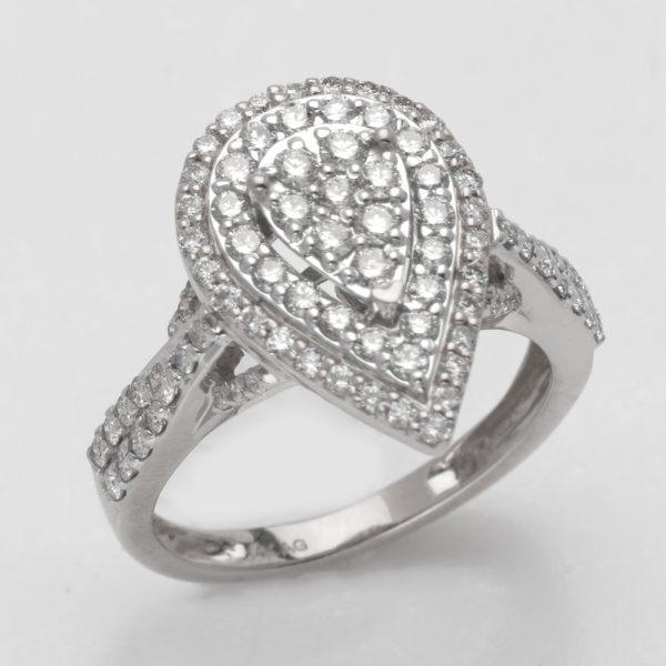 14KW 1.00CTW DIAMOND TEARDROP CLUSTER RING