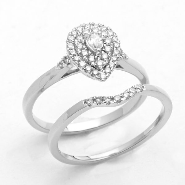 14KW 0.45CTW PEAR DIAMOND BRIDAL SET - DOUBLE PEAR