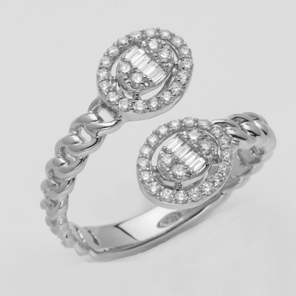 14KW 0.35CTW BAGUETTE DIAMOND OPEN CUFF RING