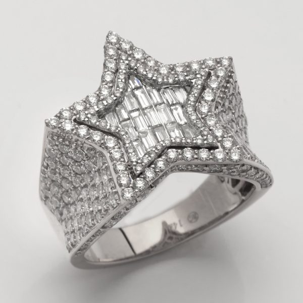 14KW 2.90CTW BAGUETTE DIAMOND STAR RING