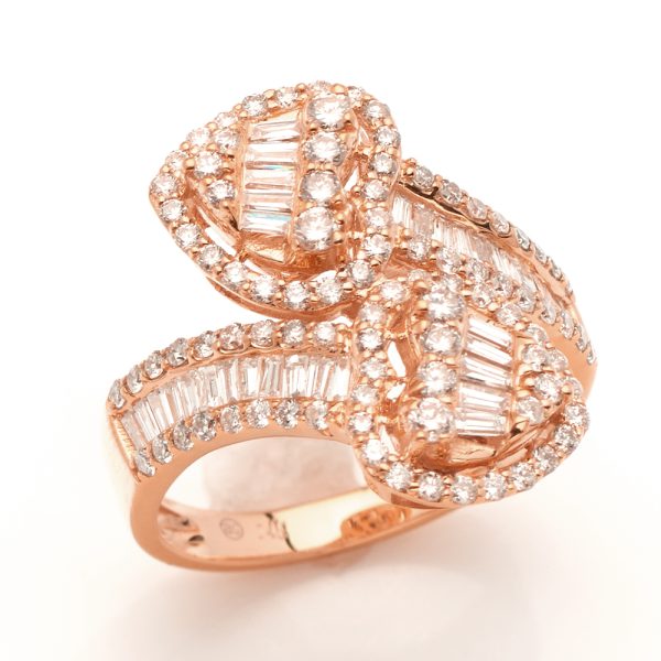 14KR 1.70CTWBAGUETTE DIAMOND 2-STONE HEART RING