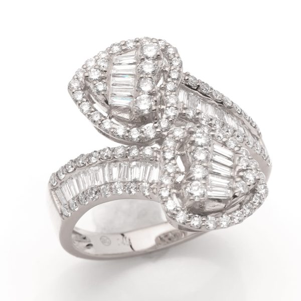 14KW 1.60CTWBAGUETTE DIAMOND 2-STONE HEART RING