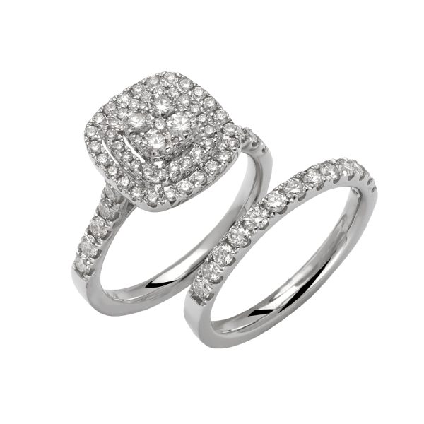 14KW 1.30CTW DIAMOND SQUARE CLUSTER BRIDAL SET