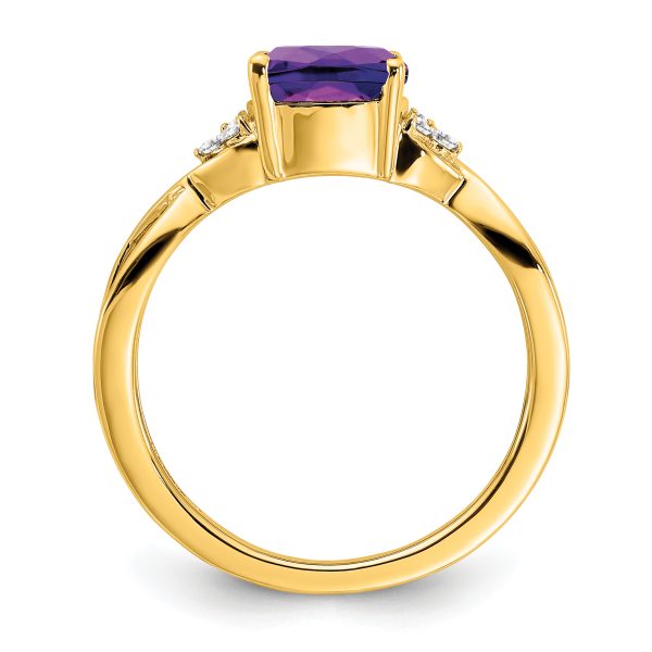 14k Checkerboard Amethyst and Diamond Ring - Image 2