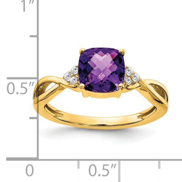 14k Checkerboard Amethyst and Diamond Ring - Image 3