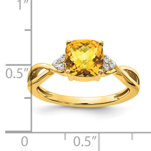 14k Checkerboard Citrine and Diamond Ring - Image 2