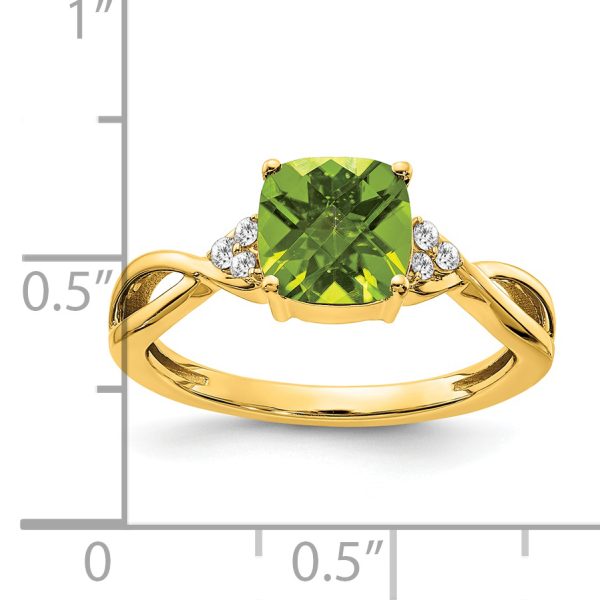 14k Checkerboard Peridot and Diamond Ring - Image 2