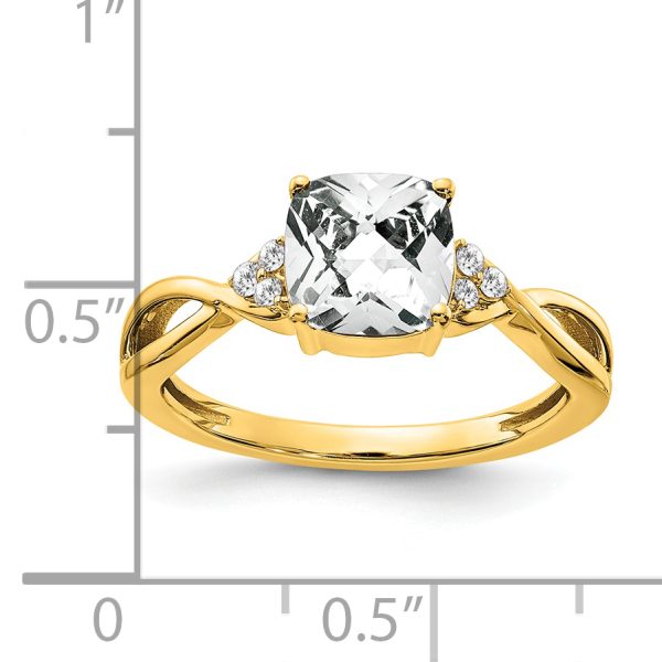 14k Checkerboard White Topaz and Diamond Ring - Image 2