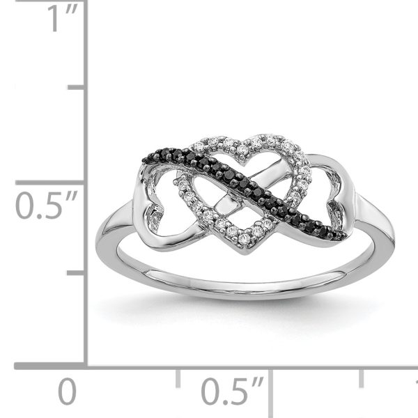 14k White Gold Black and White Diamond Infinity and Heart Ring - Image 3