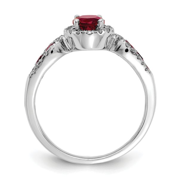 10K White Gold Lab Grown VS/SI FGH Dia and Oval Created Ruby Ring - Image 2