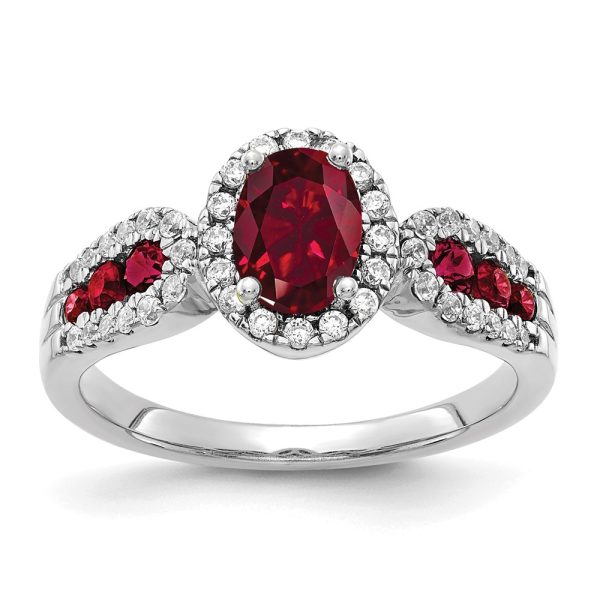 10K White Gold Lab Grown VS/SI FGH Dia and Oval Created Ruby Ring