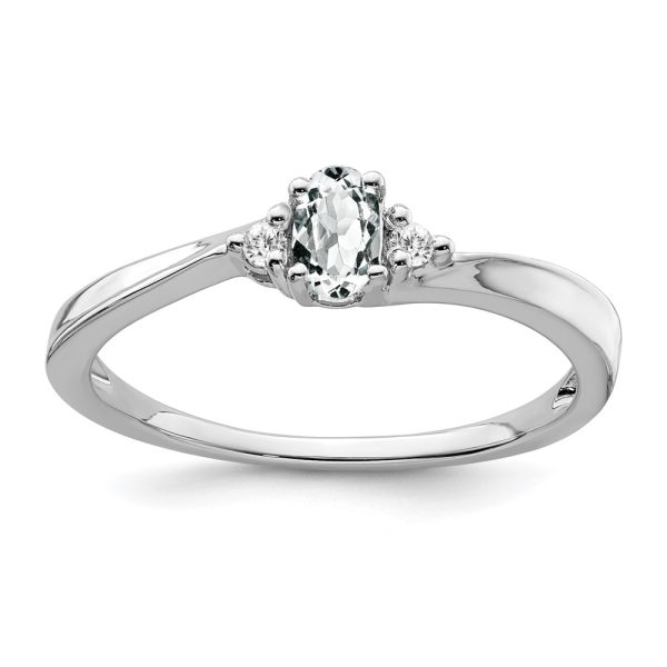 14k White Gold White Topaz and Diamond Ring