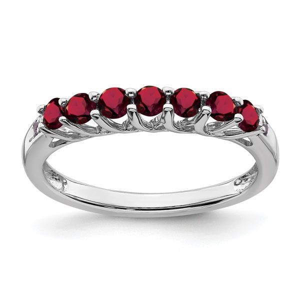 14k White Gold Created Ruby and Diamond 7-stone Ring