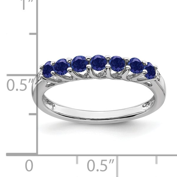 14k White Gold Created Sapphire and Diamond 7-stone Ring - Image 2