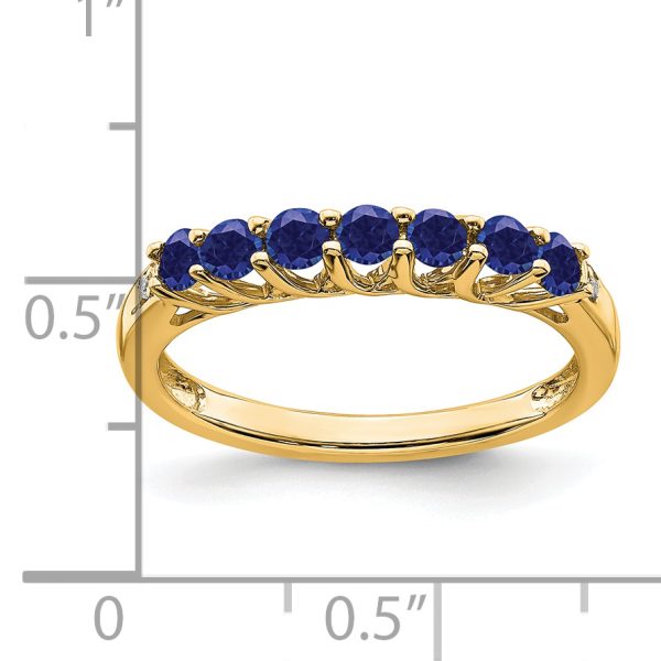 14k Created Sapphire and Diamond 7-stone Ring - Image 2