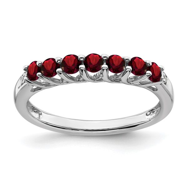 14k White Gold Garnet and Diamond 7-stone Ring