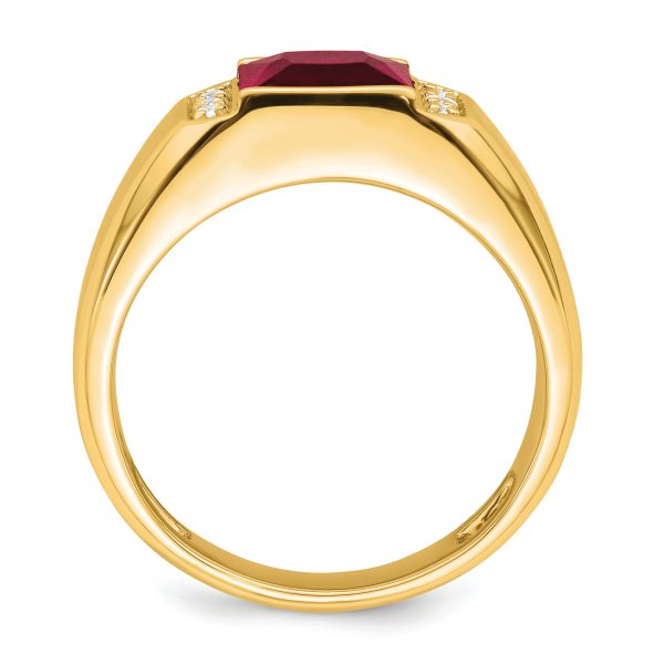 14k Square Created Ruby and Diamond Mens Ring - Image 2