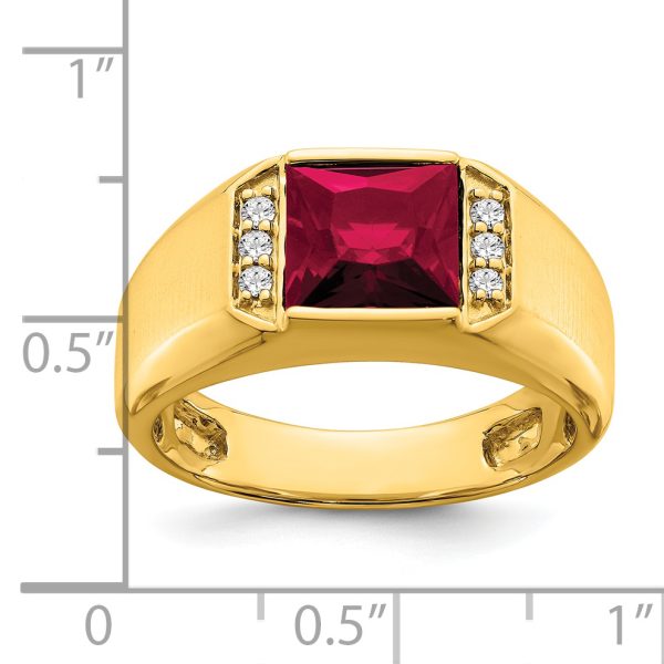 14k Square Created Ruby and Diamond Mens Ring - Image 3