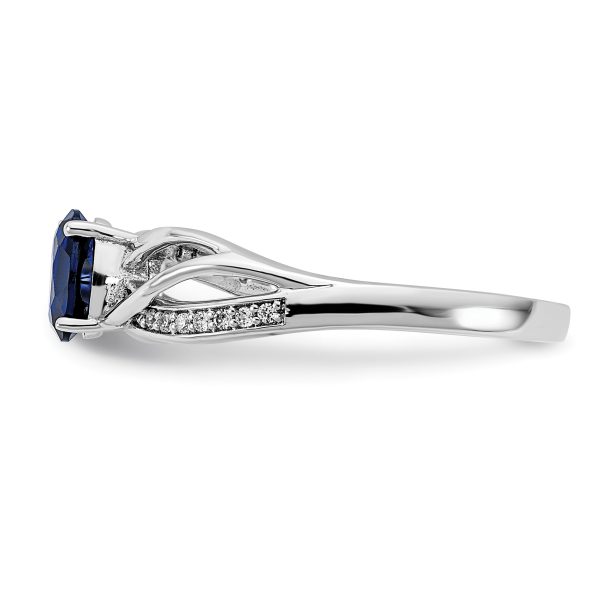 14k White Gold Polished Sapphire and Diamond Ring - Image 3