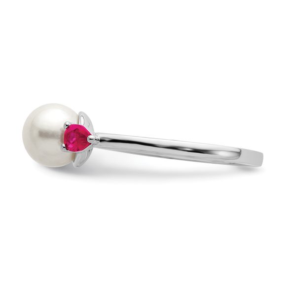 14k White Gold FWC Pearl and Ruby Ring - Image 3