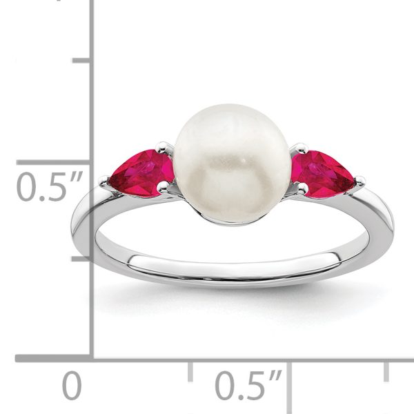 14k White Gold FWC Pearl and Ruby Ring - Image 2