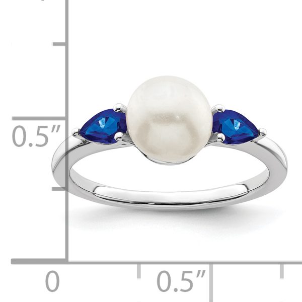 14k White Gold FWC Pearl and Sapphire Ring - Image 2