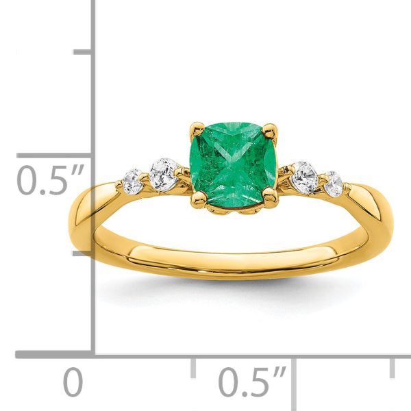 14k Gold Polished Emerald and Diamond Ring - Image 2