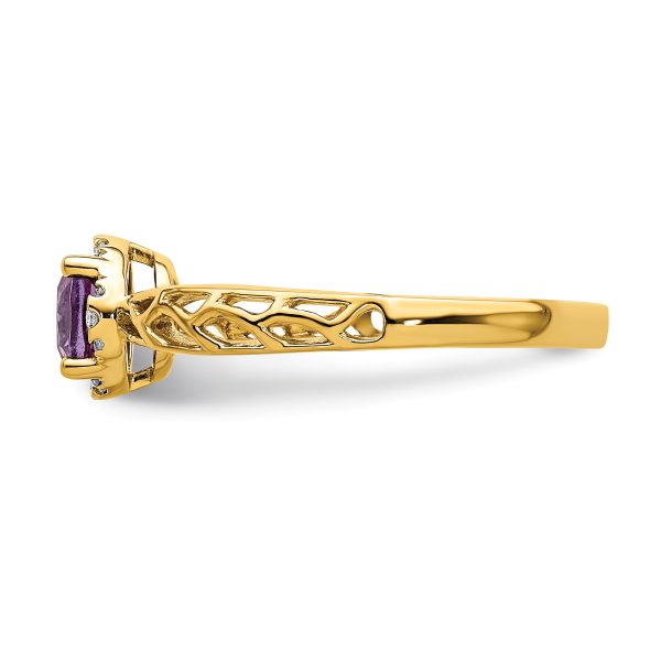 14k Gold Polished Amethyst and Diamond Ring - Image 3