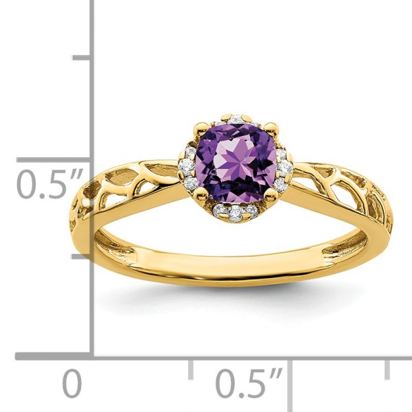 14k Gold Polished Amethyst and Diamond Ring - Image 2