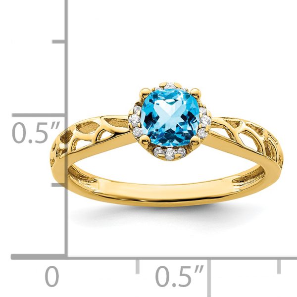 14k Gold Polished Blue Topaz and Diamond Ring - Image 2