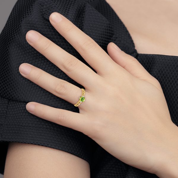 14k Gold Polished Peridot and Diamond Ring - Image 3