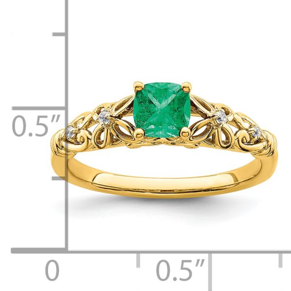 14k Gold Polished Emerald and Diamond Ring - Image 2