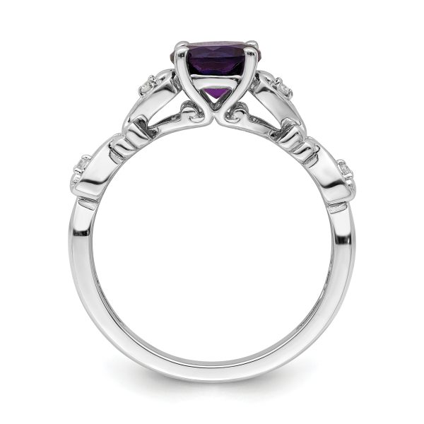 14k White Gold Polished Amethyst and Diamond Ring - Image 2