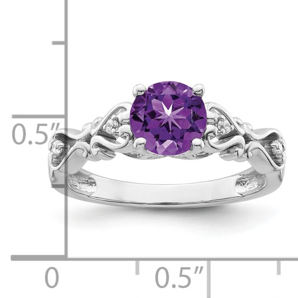 14k White Gold Polished Amethyst and Diamond Ring - Image 3