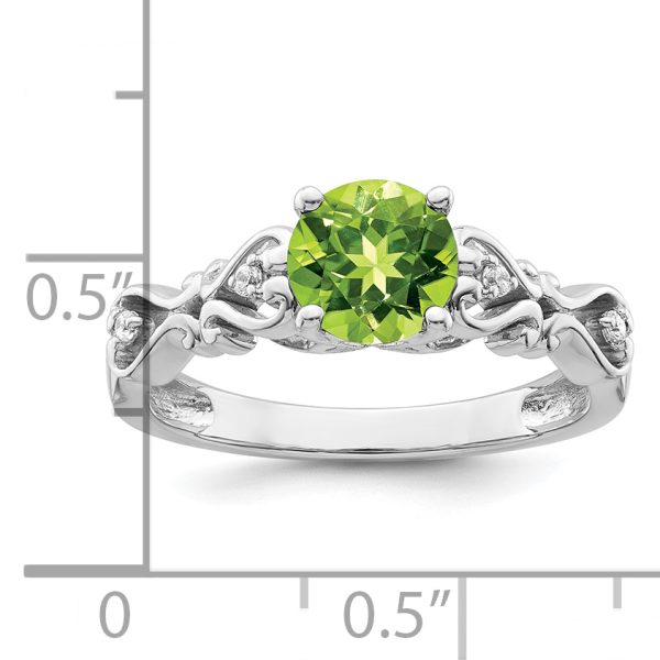 14k White Gold Polished Peridot and Diamond Ring - Image 2