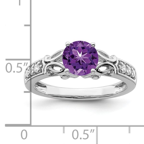 14k White Gold Polished Amethyst and Diamond Ring - Image 2