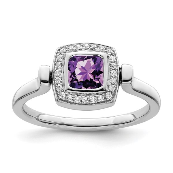 14k White Gold Polished Amethyst and Diamond Flip Ring