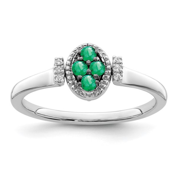 14k White Gold Polished Emerald and Diamond Flip Ring