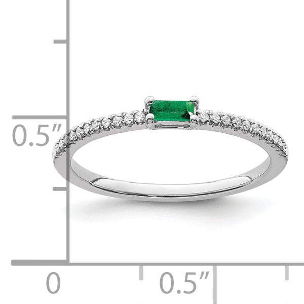 14k White Gold Polished Emerald and Diamond Ring - Image 2