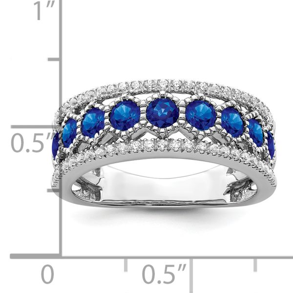 14k White Gold Polished Sapphire and Diamond Ring - Image 2