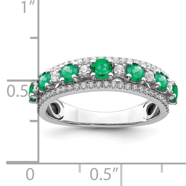 14k White Gold Polished Emerald and Diamond Ring - Image 2