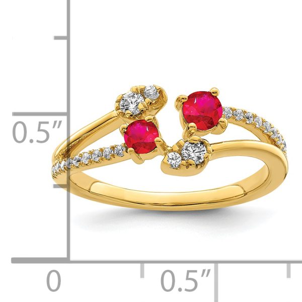 14k Gold Polished Ruby and Diamond Bypass Ring - Image 2